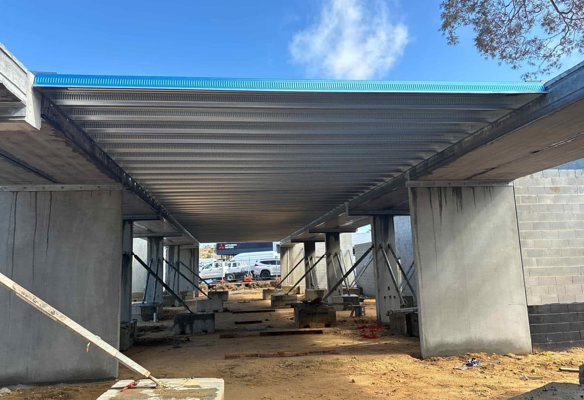 Underside of a long-span PARKD structure showing clear floor area